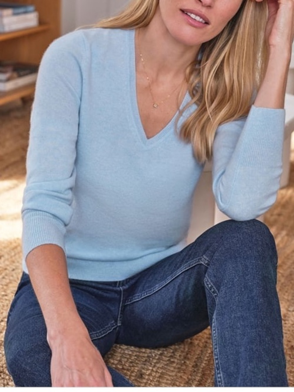 L.L. Bean Women’s Light Blue 100% Cashmere V-Neck Sweater